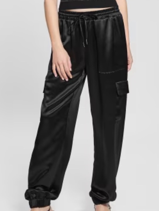 Guess Pants - GUESS Black Satin Cargo Jogger Pants - Women - Never Worn